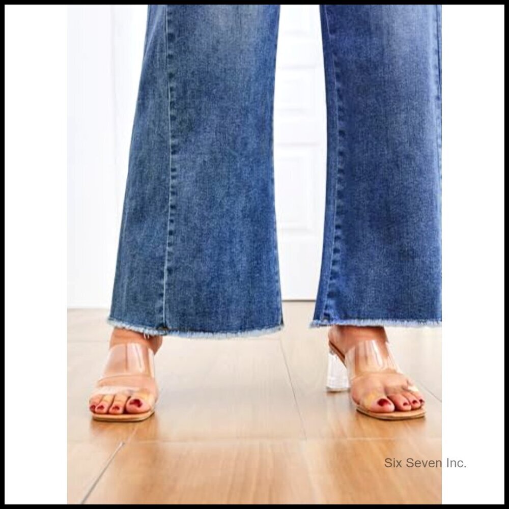 Wide Leg Jeans Relaxed Loose Straight Leg Raw Hem Comfort Denim Pants - Picture 5 of 6